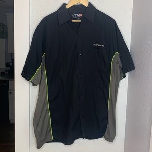 Tri Mountain Race wear Brammo black grey short sleeve shirt button up 2XL